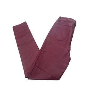 Apperloth Womens Burgundy Coated Skinny Pants High Rise Faux Leather Look Large